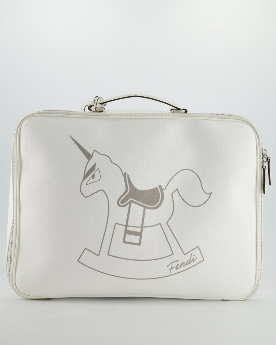 Fendi White Children's Baby Changing Bag with Unicorn Print and Silver Hardware