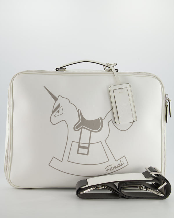 Fendi White Children's Baby Changing Bag with Unicorn Print and Silver Hardware