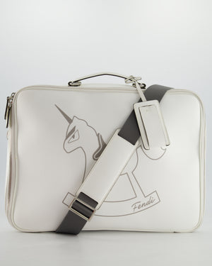 Fendi White Children's Baby Changing Bag with Unicorn Print and Silver Hardware