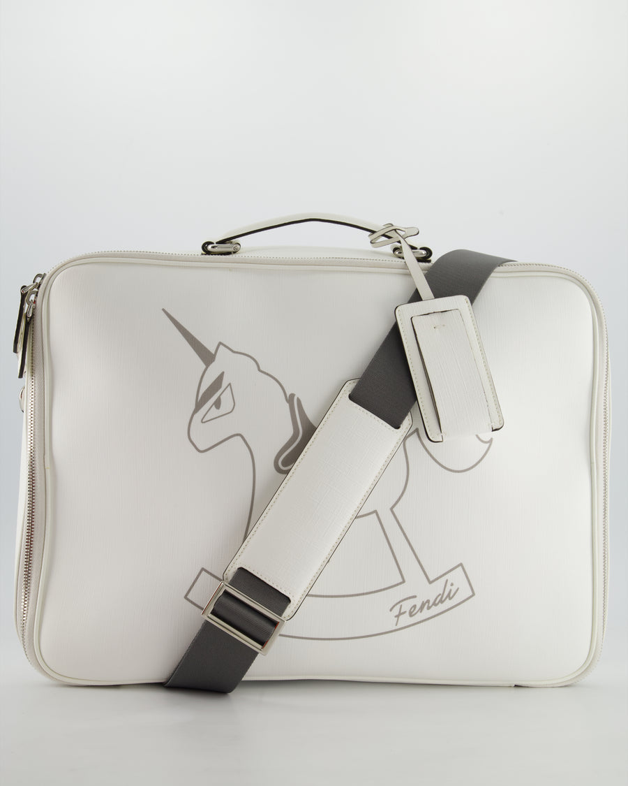 Fendi White Children's Baby Changing Bag with Unicorn Print and Silver Hardware