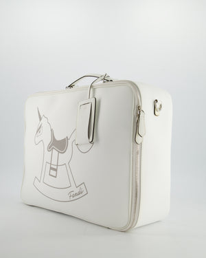 Fendi White Children's Baby Changing Bag with Unicorn Print and Silver Hardware