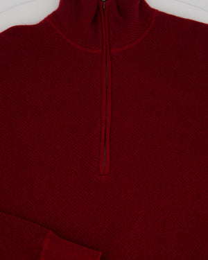 Loro Piana Menswear Cashmere Burgundy Diagonal Striped Long Sleeve Jumper with Quarter Zip Detail IT 46 (UK 36)