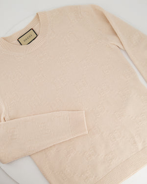 Gucci Beige GG Logo Round Neck Long Sleeve Jumper Size IT 40 (UK 8)