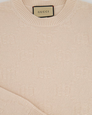 Gucci Beige GG Logo Round Neck Long Sleeve Jumper Size IT 40 (UK 8)