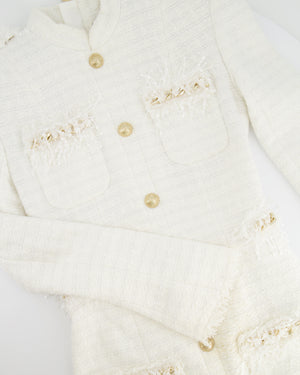 Balmain White Tweed Mini Dress with Gold Buttons and Sequin Embellishments Size FR 34 (UK 6)