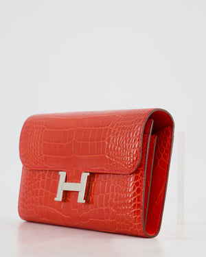 *HOT* Hermès Constance Wallet in Geranium Red Alligator with Palladium Hardware