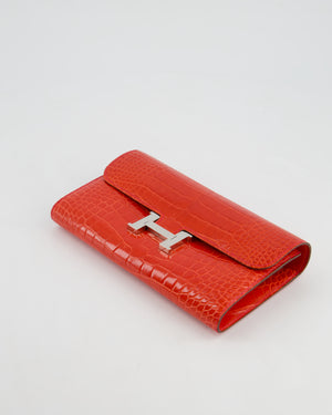 *HOT* Hermès Constance Wallet in Geranium Red Alligator with Palladium Hardware