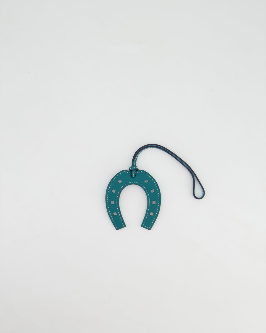 Hermès Swift Paddock Horseshoe Bag Charm in Malachite and Bleu Atoll