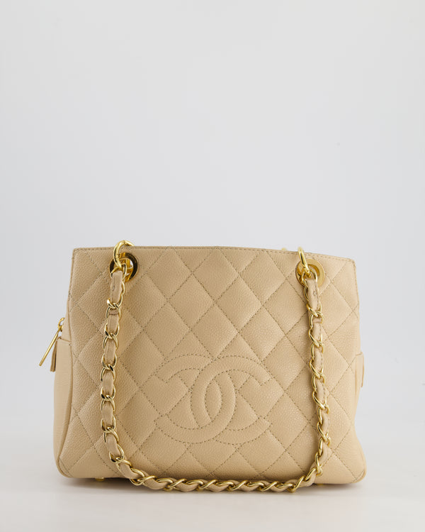 *RARE* Chanel Vintage Mini Beige GST Shopper Tote Bag in Caviar Leather with Gold Hardware