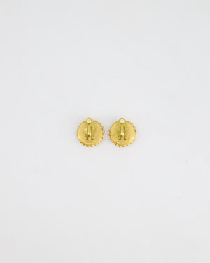 Chanel Small Round Black & 24K Yellow Gold Clip On Vintage Earrings