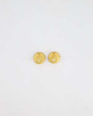 Chanel Small Round Black & 24K Yellow Gold Clip On Vintage Earrings