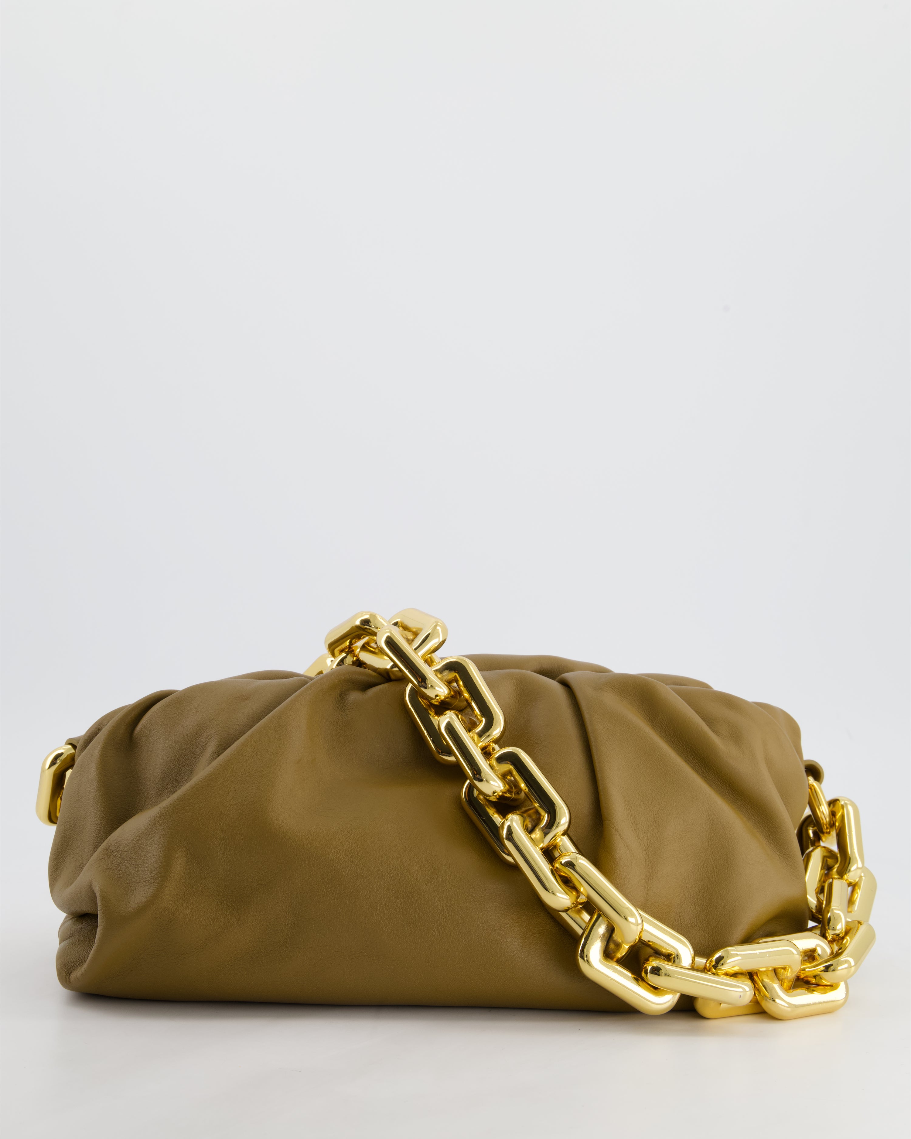 FIRE PRICE Bottega Veneta Mud Nappa Leather Chain Pouch Bag with Gold Hardware