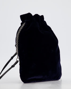 Prada Navy Velvet Draw-String Mini Bag with Beaded Flower Detail