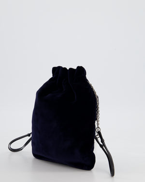 Prada Navy Velvet Draw-String Mini Bag with Beaded Flower Detail