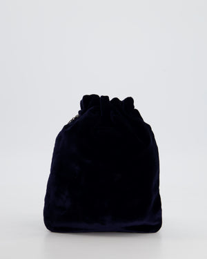 Prada Navy Velvet Draw-String Mini Bag with Beaded Flower Detail