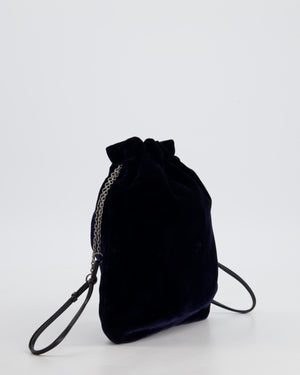 Prada Navy Velvet Draw-String Mini Bag with Beaded Flower Detail