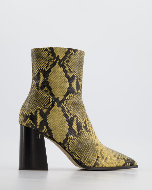 Jimmy Choo Bryelle Yellow & Black Snake Printed Leather Ankle Boots Detail Size EU 38.5