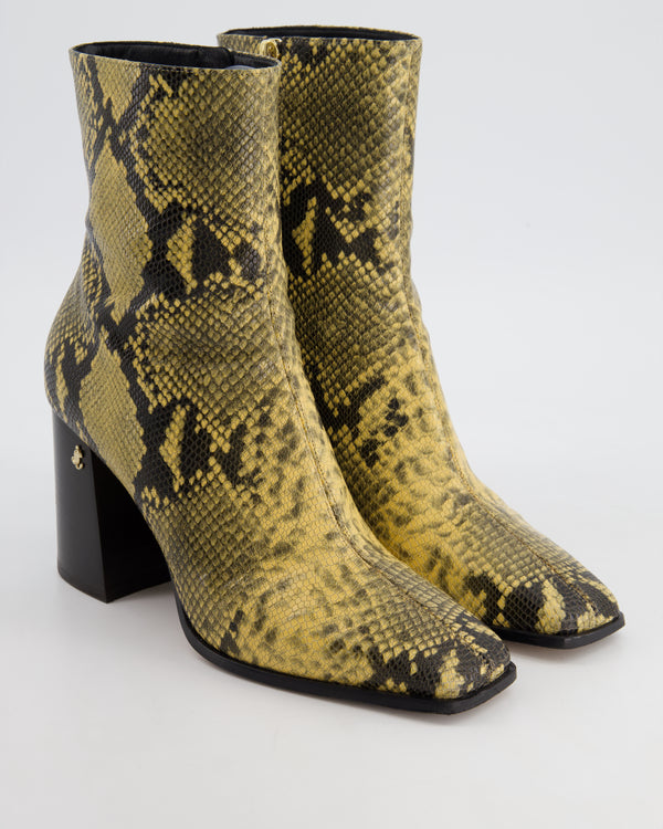 Jimmy Choo Bryelle Yellow & Black Snake Printed Leather Ankle Boots Detail Size EU 38.5