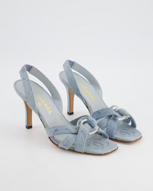 *RARE VINTAGE* Chanel Denim Sandal Heels with CC Logo Detail Size EU 38.5