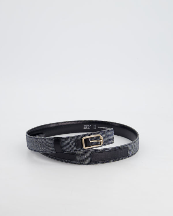 Chanel Vintage Denim & Black Leather Belt with Buckle Detail Size 75cm