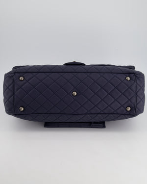 *HOT* Chanel Navy XXL Airline Runway Travel Single Flap Bag in Grained Calfskin with Gunmetal Hardware