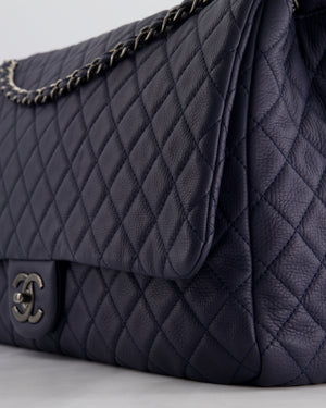 *HOT* Chanel Navy XXL Airline Runway Travel Single Flap Bag in Grained Calfskin with Gunmetal Hardware