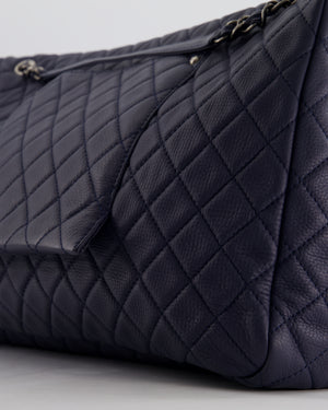 *HOT* Chanel Navy XXL Airline Runway Travel Single Flap Bag in Grained Calfskin with Gunmetal Hardware