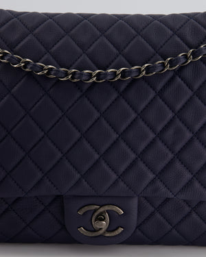 *HOT* Chanel Navy XXL Airline Runway Travel Single Flap Bag in Grained Calfskin with Gunmetal Hardware