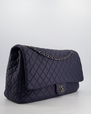 *HOT* Chanel Navy XXL Airline Runway Travel Single Flap Bag in Grained Calfskin with Gunmetal Hardware