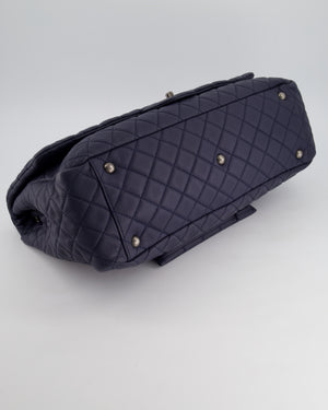 *HOT* Chanel Navy XXL Airline Runway Travel Single Flap Bag in Grained Calfskin with Gunmetal Hardware