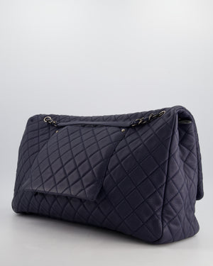 *HOT* Chanel Navy XXL Airline Runway Travel Single Flap Bag in Grained Calfskin with Gunmetal Hardware