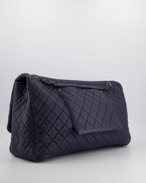 *HOT* Chanel Navy XXL Airline Runway Travel Single Flap Bag in Grained Calfskin with Gunmetal Hardware