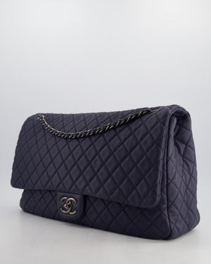 *HOT* Chanel Navy XXL Airline Runway Travel Single Flap Bag in Grained Calfskin with Gunmetal Hardware