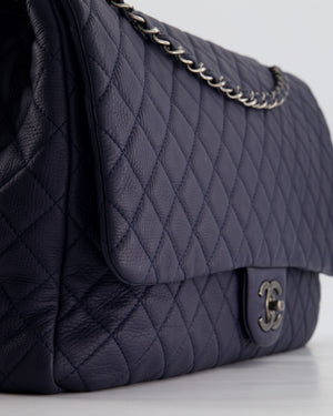 *HOT* Chanel Navy XXL Airline Runway Travel Single Flap Bag in Grained Calfskin with Gunmetal Hardware