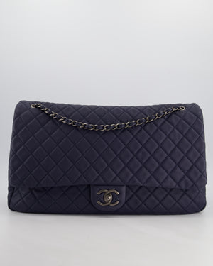 *HOT* Chanel Navy XXL Airline Runway Travel Single Flap Bag in Grained Calfskin with Gunmetal Hardware