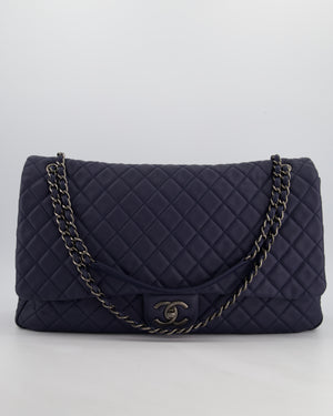 *HOT* Chanel Navy XXL Airline Runway Travel Single Flap Bag in Grained Calfskin with Gunmetal Hardware