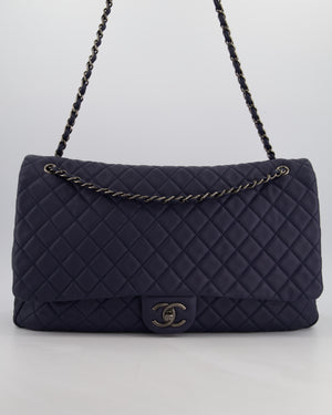 *HOT* Chanel Navy XXL Airline Runway Travel Single Flap Bag in Grained Calfskin with Gunmetal Hardware