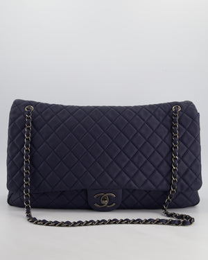 *HOT* Chanel Navy XXL Airline Runway Travel Single Flap Bag in Grained Calfskin with Gunmetal Hardware