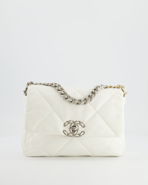 Chanel White Medium 19 Bag in Quilted Goatskin Leather with Mixed Hardware