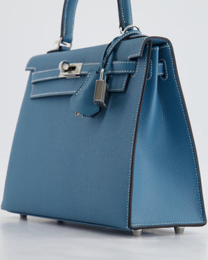 *HOT COLOUR* Hermès Kelly Bag Sellier 25cm in Bleu Jean Epsom Leather with Palladium Hardware