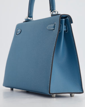 *HOT COLOUR* Hermès Kelly Bag Sellier 25cm in Bleu Jean Epsom Leather with Palladium Hardware