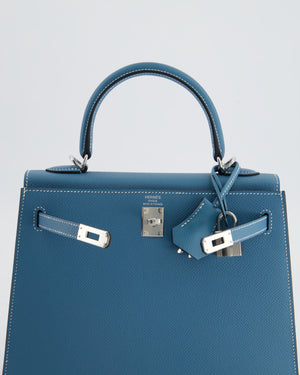 *HOT COLOUR* Hermès Kelly Bag Sellier 25cm in Bleu Jean Epsom Leather with Palladium Hardware