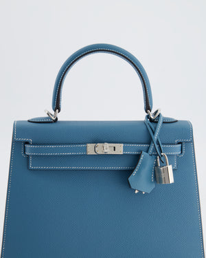 *HOT COLOUR* Hermès Kelly Bag Sellier 25cm in Bleu Jean Epsom Leather with Palladium Hardware