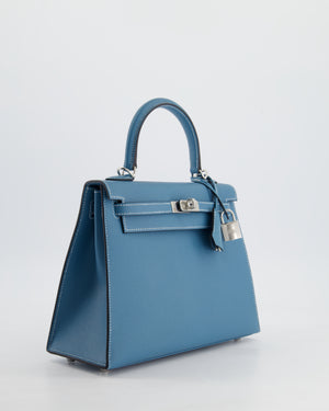 *HOT COLOUR* Hermès Kelly Bag Sellier 25cm in Bleu Jean Epsom Leather with Palladium Hardware