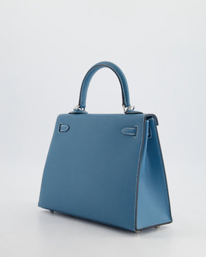 *HOT COLOUR* Hermès Kelly Bag Sellier 25cm in Bleu Jean Epsom Leather with Palladium Hardware