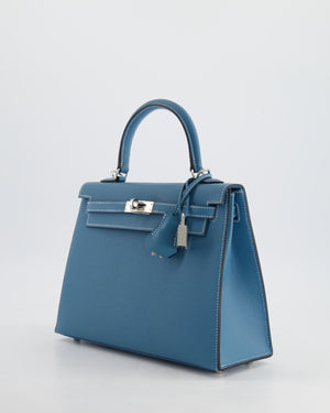 *HOT COLOUR* Hermès Kelly Bag Sellier 25cm in Bleu Jean Epsom Leather with Palladium Hardware