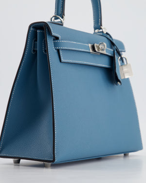 *HOT COLOUR* Hermès Kelly Bag Sellier 25cm in Bleu Jean Epsom Leather with Palladium Hardware