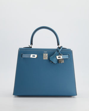 *HOT COLOUR* Hermès Kelly Bag Sellier 25cm in Bleu Jean Epsom Leather with Palladium Hardware