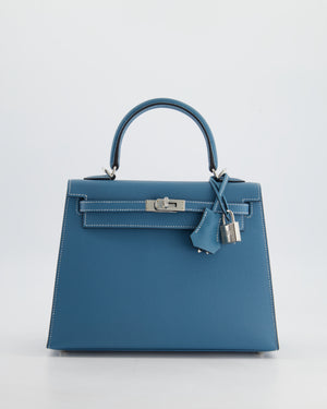 *HOT COLOUR* Hermès Kelly Bag Sellier 25cm in Bleu Jean Epsom Leather with Palladium Hardware