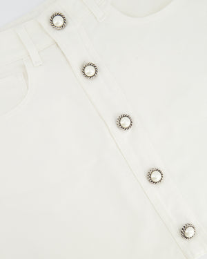 Alessandra Rich White Denim Mini Skirt with Pearl Button Details Size IT 40 (UK 8)